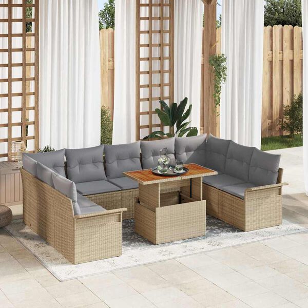 vidaXL Conjunto de sof&aacute; de jard&iacute;n con coj&iacute;n 10 pcs beige y gris claro
