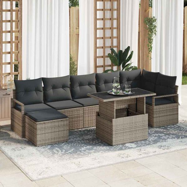 vidaXL Conjunto de sofá de jardín 8 pcs Gris Poliratán