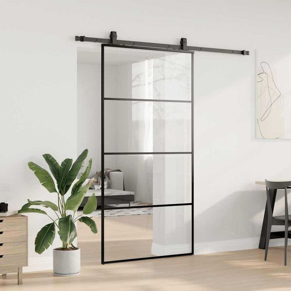 vidaXL Puerta corredera set herrajes negra 102,5x205 cm ESG vidrio