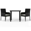 vidaXL Set comedor de jard&iacute;n 3 pzas con cojines rat&aacute;n sint&eacute;tico negro