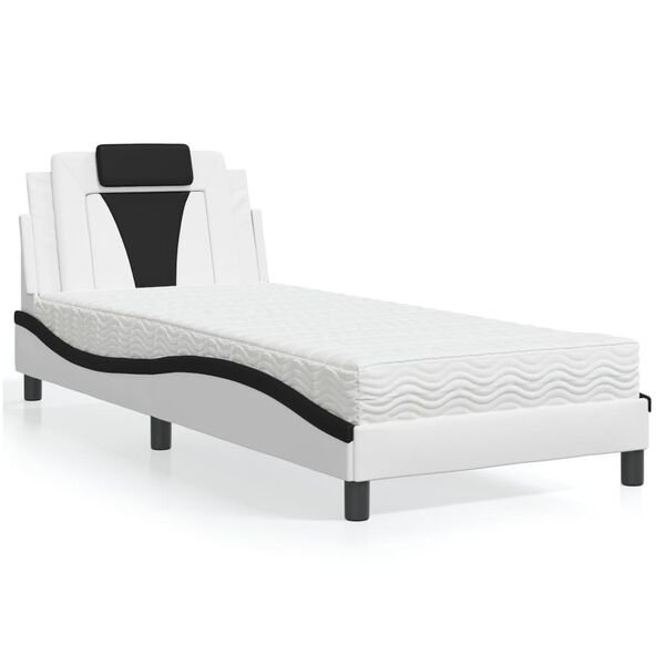 vidaXL Cama Viana con colch&oacute;n cuero sint&eacute;tico blanco y negro 80x200 cm