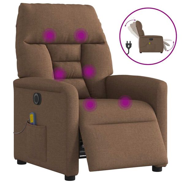 vidaXL Sillón reclinable de masaje eléctrico tela marrón