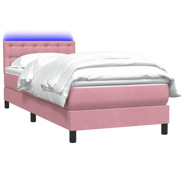 vidaXL Cama box spring con colch&oacute;n y LED terciopelo rosa 100x210 cm