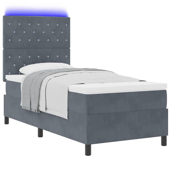 vidaXL Cama Box Spring LED Gris oscuro 90 x 200 cm Terciopelo