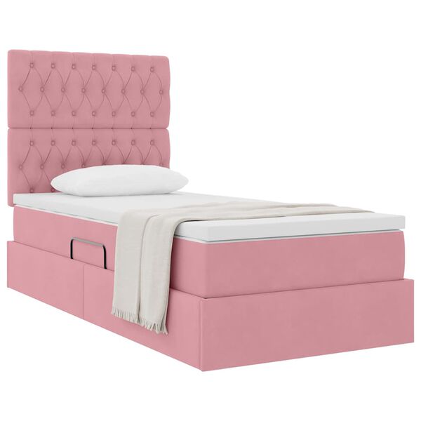 vidaXL Cama con almacenamiento y colch&oacute;n Rosa 90 x 190 cm Terciopelo