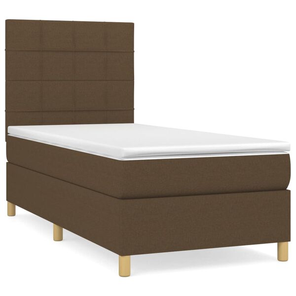 vidaXL Cama box spring con colch&oacute;n tela marr&oacute;n oscuro 90x200 cm