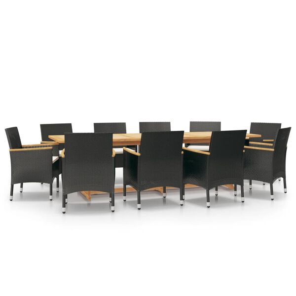 vidaXL Juego de comedor de jard&iacute;n 11 piezas con cojines negro