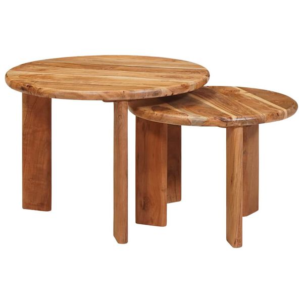 vidaXL Mesas Nido 2 pcs Marrón Madera de Acacia Sólida