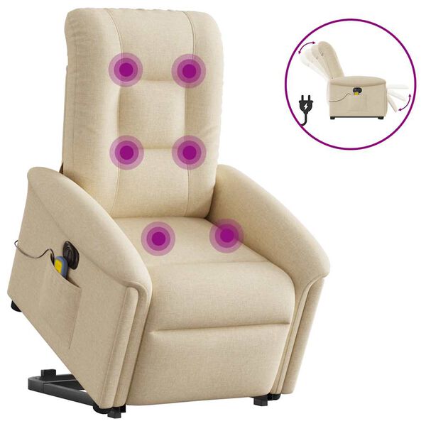 vidaXL Sill&oacute;n de masaje el&eacute;ctrico reclinable elevable tela crema