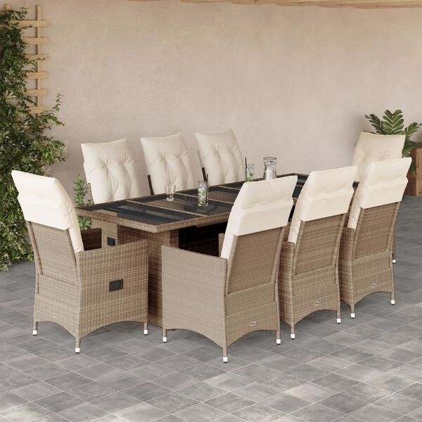 vidaXL Set de mesa y sillas de jard&iacute;n 5 pzas y cojines rat&aacute;n PE beige