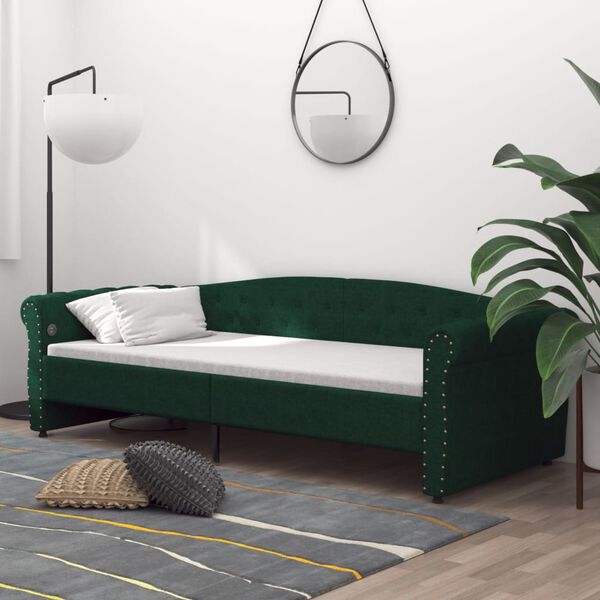 vidaXL Sof&aacute; cama con colch&oacute;n USB de tela verde oscuro 90x200 cm