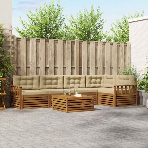 vidaXL Conjunto de sof&aacute;s de exterior con coj&iacute;n 6 pcs Natural y Beige
