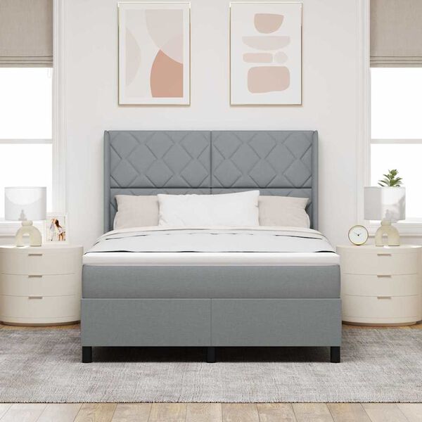 vidaXL Cama tipo Box Spring con colch&oacute;n Gris claro 140 x 200 cm tela