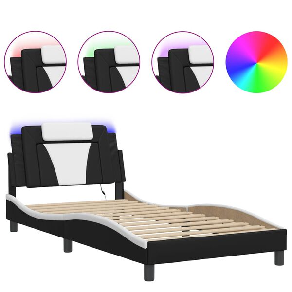 vidaXL Estructura de cama Viana con LED sin colch&oacute;n negro blanco 100x200 cm