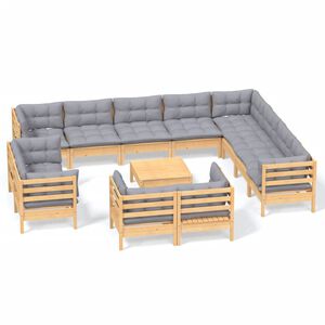 vidaXL Juego de muebles de jard&iacute;n 13 pzas y cojines madera maciza pino