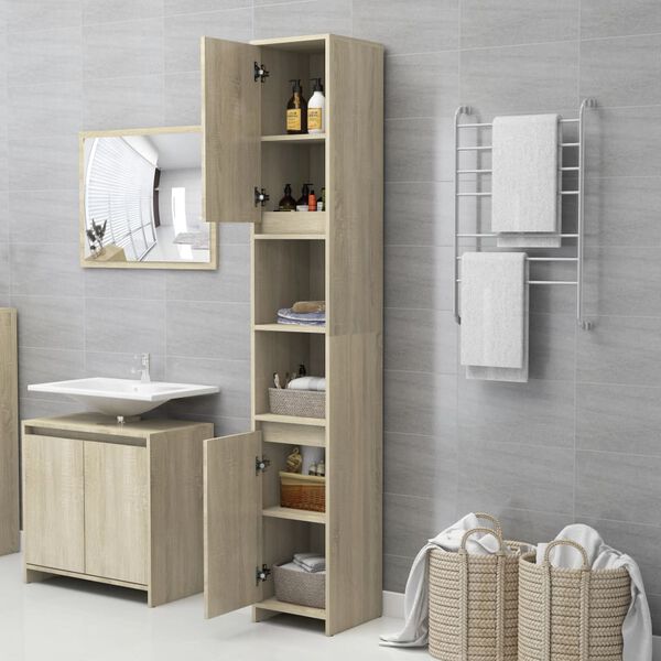 vidaXL Armario de ba&ntilde;o madera contrachapada color roble 30x30x183,5 cm