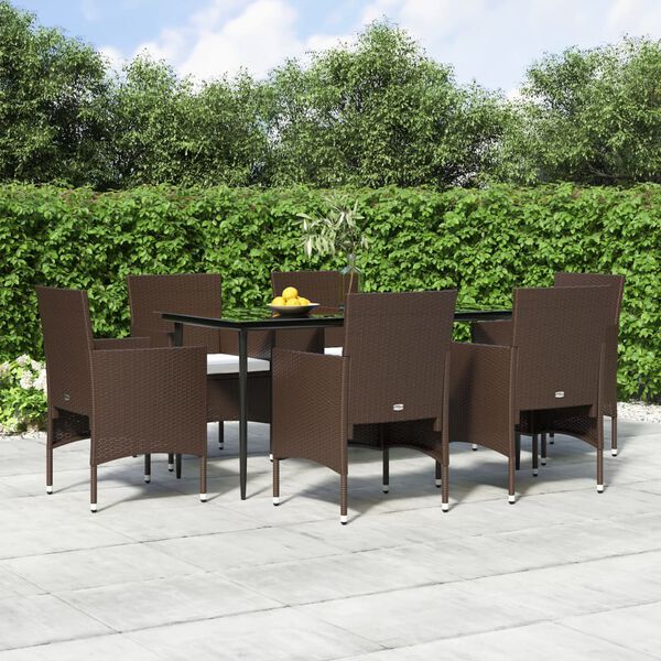 vidaXL Juego de comedor de jardín 7 piezas con cojines marrón y negro