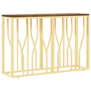 vidaXL Mesa consola acero inoxidable y madera maciza reciclada dorada