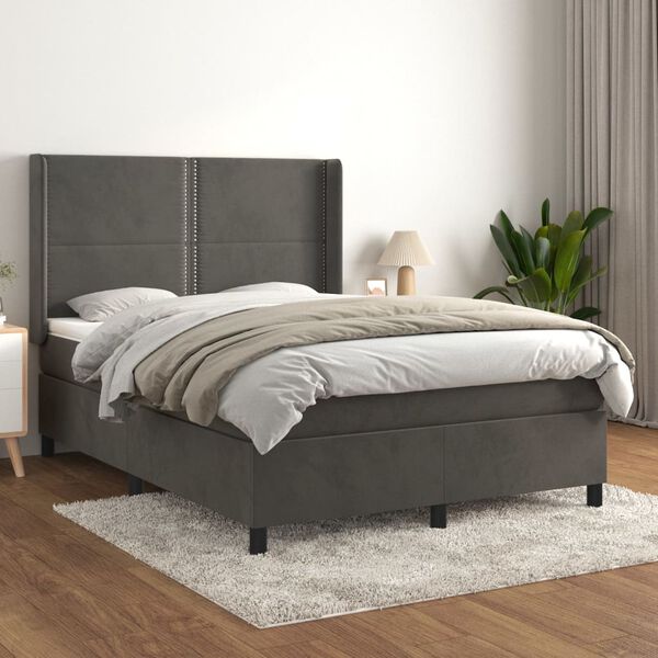 vidaXL Cama box spring con colch&oacute;n terciopelo gris oscuro 140x200 cm