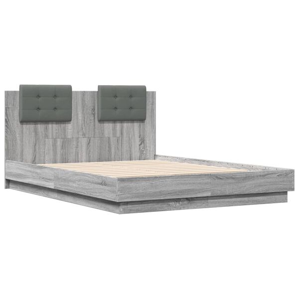 vidaXL Cama con cabecero madera de ingenier&iacute;a gris Sonoma 135x190 cm