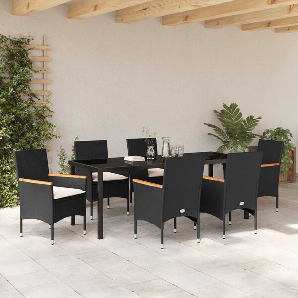 vidaXL Conjunto de Comedor de Jard&iacute;n 7 pcs Negro rat&aacute;n sint&eacute;tico