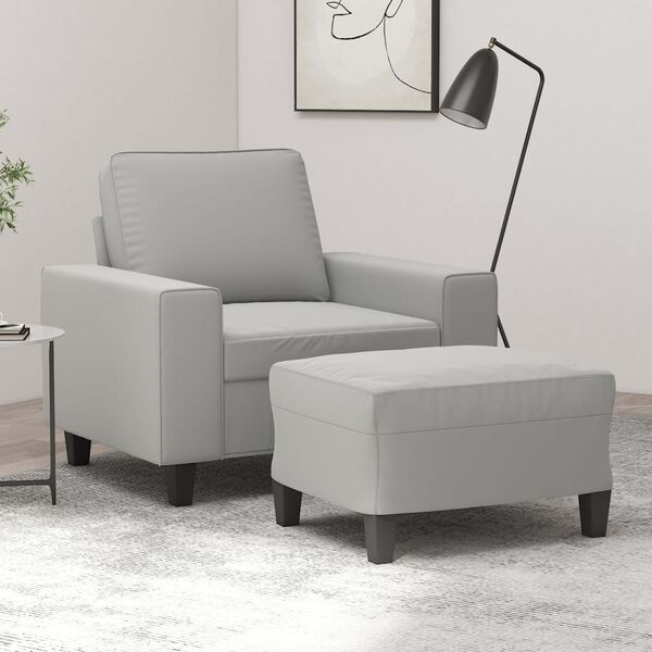 vidaXL Sill&oacute;n con taburete tela de microfibra gris claro 60 cm