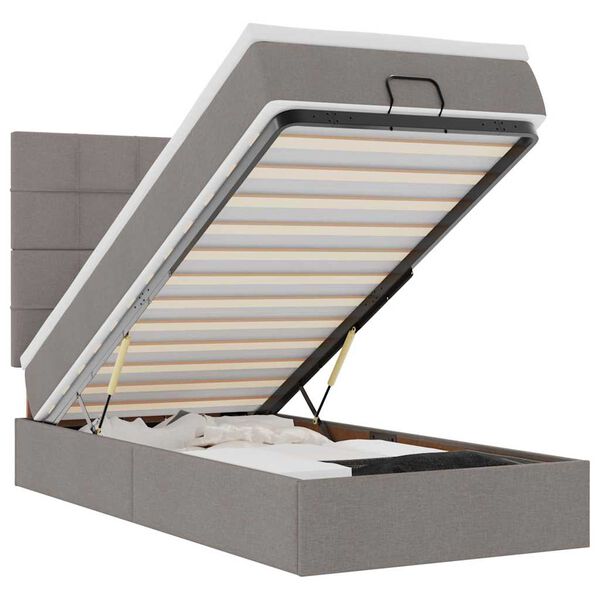 vidaXL Cama otomana con colch&oacute;n y luces LED tela gris taup&eacute; 90x200 cm