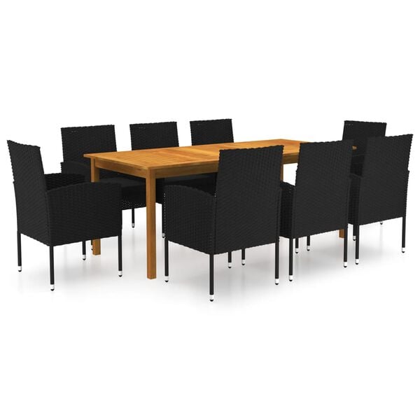 vidaXL Juego de comedor de jard&iacute;n de 9 piezas negro