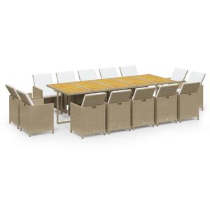 vidaXL Set comedor de jard&iacute;n 15 pzas con cojines rat&aacute;n sint&eacute;tico beige