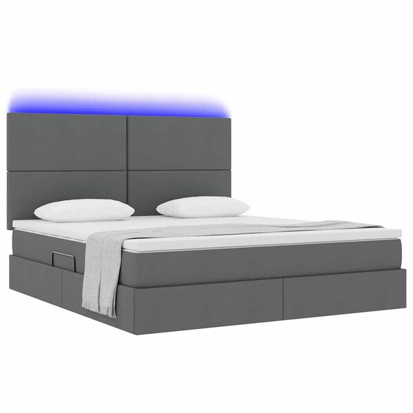 vidaXL Cama con almacenamiento y LED Gris oscuro 180 x 200 cm