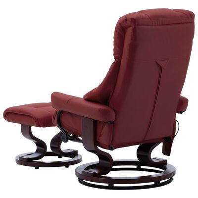 vidaXL Sillón reclinable de masaje cuero PE madera curvada rojo tinto