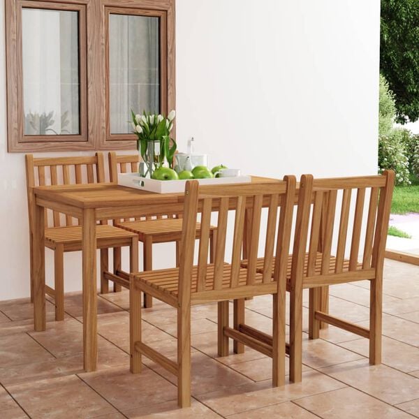 vidaXL Conjunto de comedor de jard&iacute;n de 5 piezas, 140 x 80 cm, madera maciza de teca
