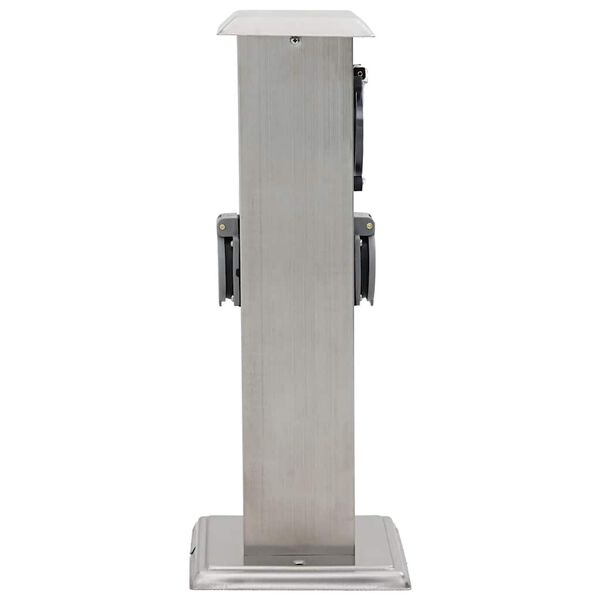 Columna de acero inoxidable con enchufe y temporizador para el jardín