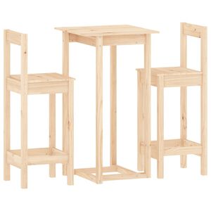 vidaXL Set de bar 3 piezas madera maciza de pino