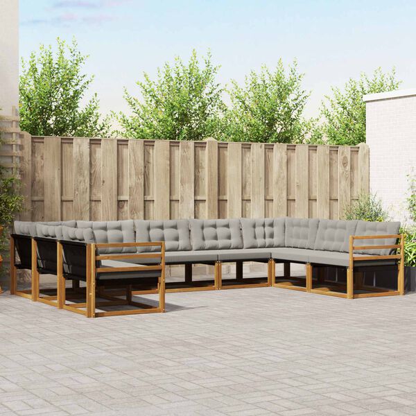 vidaXL Conjunto de sof&aacute;s de exterior 9 pcs Gris Natural y Claro