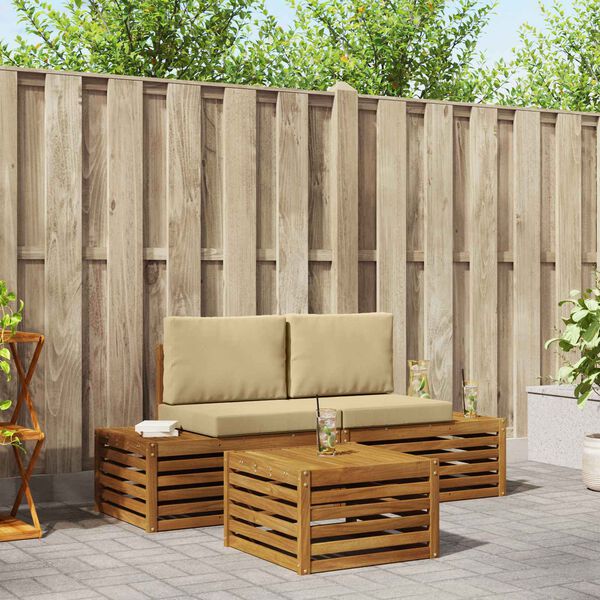 vidaXL Conjunto de sof&aacute;s de exterior con coj&iacute;n 3 Pieza Natural y Beige