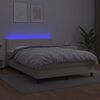vidaXL Cama box spring colch&oacute;n y LED cuero sint&eacute;tico crema 140x190 cm