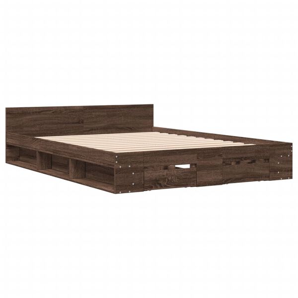 vidaXL Cama con cajones madera de ingeniería marrón roble 150x200 cm