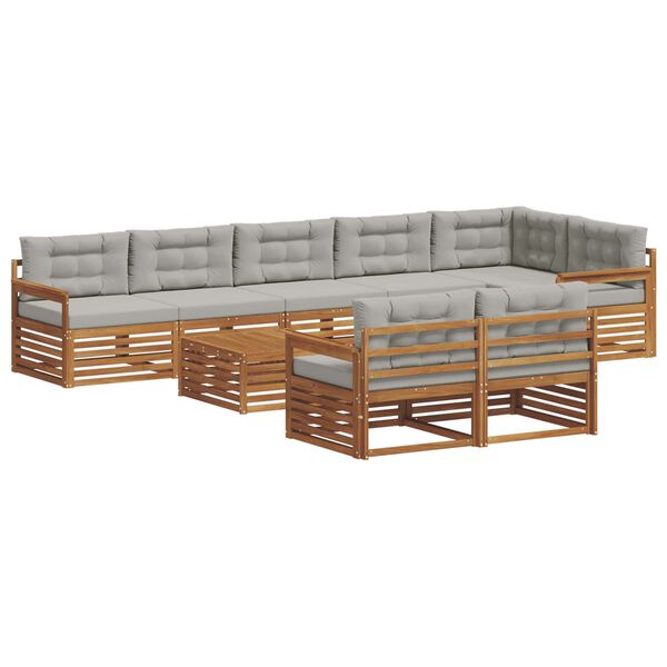 vidaXL Conjunto de sof&aacute;s de exterior 9 pcs Gris Natural y Claro