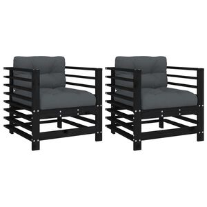 vidaXL Sillones de jard&iacute;n con cojines 2 uds madera maciza pino negro