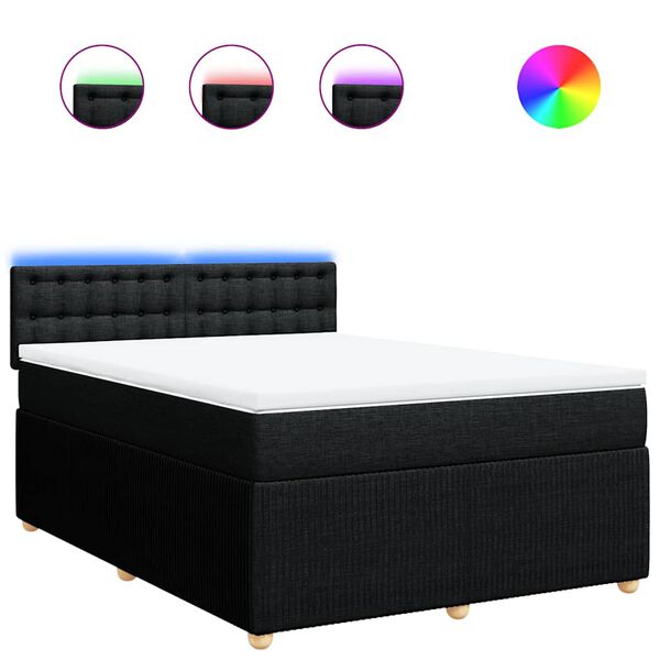 vidaXL Cama box spring con colch&oacute;n tela negro 160x200 cm