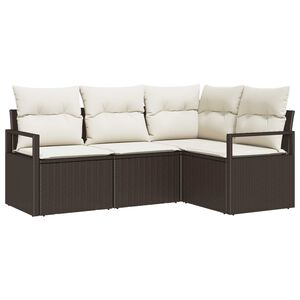 vidaXL Juego de Sof&aacute; 4 uds. Marr&oacute;n y crema rat&aacute;n sint&eacute;tico