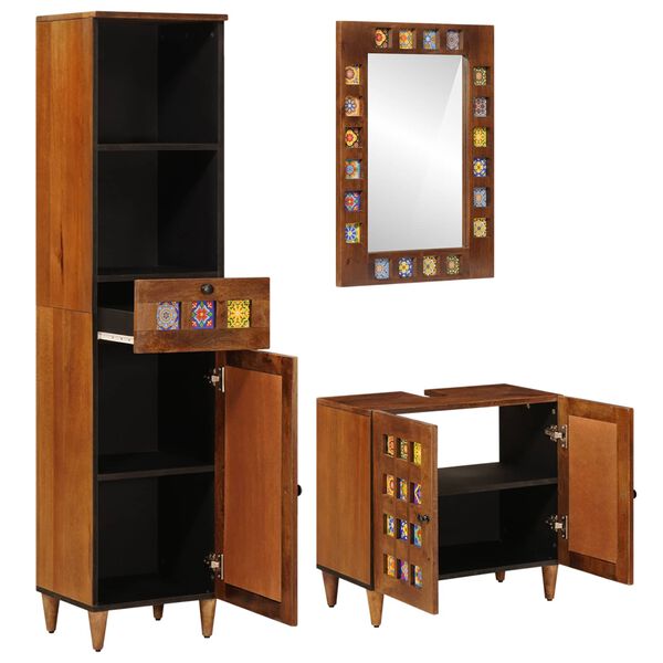 vidaXL Juego de muebles de ba&ntilde;o 3 pcs Nogal Madera de mango maciza