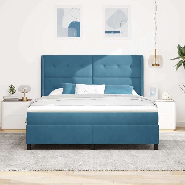 vidaXL Cama tipo Box Spring con cabecera Azul 180 x 200 cm Terciopelo