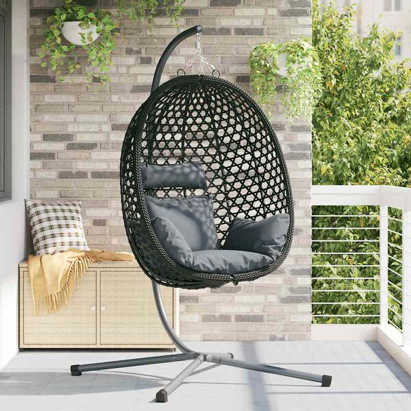 vidaXL Silla huevo colgante Antracita y negro 104 x 100 x 191 cm