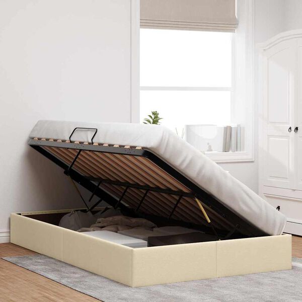vidaXL Cama con almacenamiento con colch&oacute;n Crema 120 x 200 cm tela