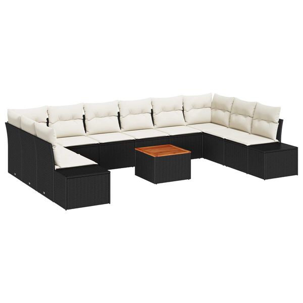 vidaXL Conjunto de sof&aacute; de jard&iacute;n 11 pcs Negro y blanco