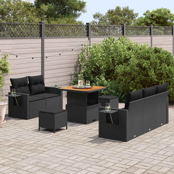vidaXL Conjunto de sof&aacute; de jard&iacute;n 8 pcs Negro rat&aacute;n sint&eacute;tico