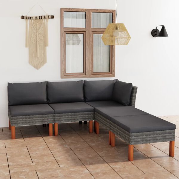 vidaXL Set de muebles de jard&iacute;n 6 pzas y cojines rat&aacute;n sint&eacute;tico gris