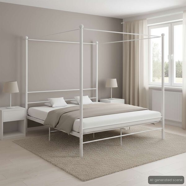 vidaXL Estructura de cama con dosel sin colchón metal blanco 180x200cm